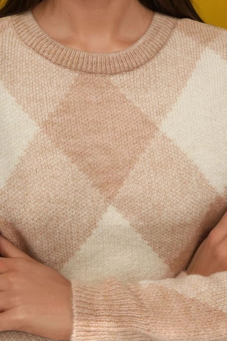 Diamantmuster Rundhalsausschnitt Pullover - Image 4