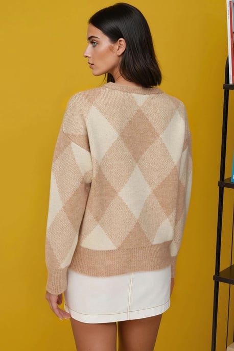 Diamantmuster Rundhalsausschnitt Pullover - Image 5