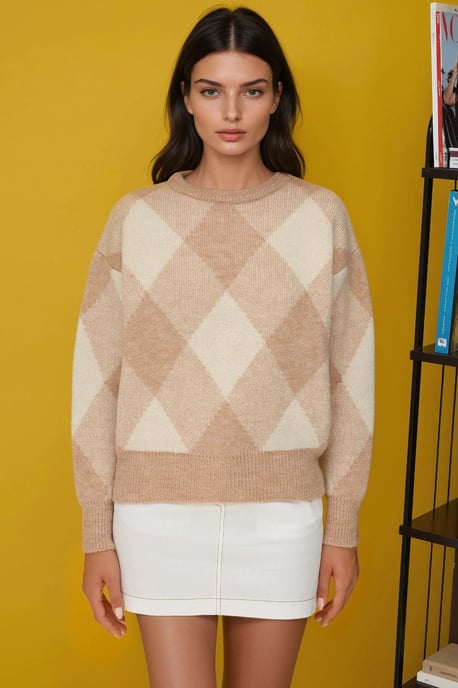 Diamantmuster Rundhalsausschnitt Pullover - Image 6