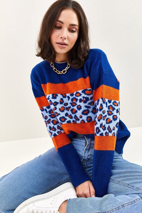 Leopardenmuster Rundhalsstrickpullover - Image 2