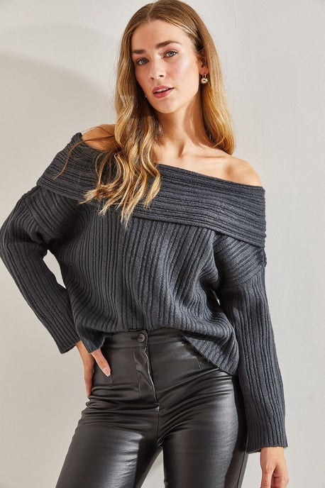 Schulterfreier gerippter Strickpullover - Image 2