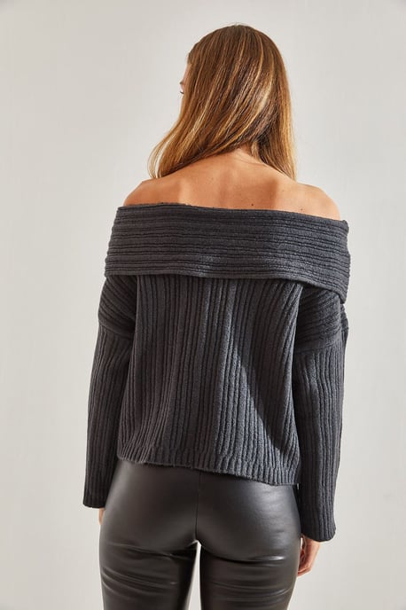 Schulterfreier gerippter Strickpullover - Image 3