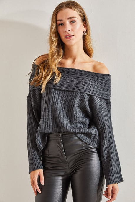 Schulterfreier gerippter Strickpullover - Image 4