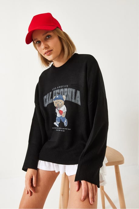 Oversized bedruckter Rundhalspullover - Image 2