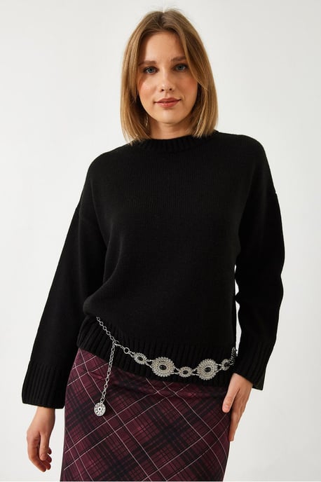 Lässiger Fit Rundhalsausschnitt Rippstrickpullover - Image 3