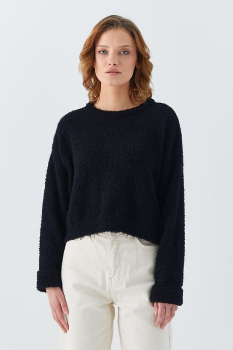 Mixray Plüschstrukturiertes Kurzstrickpullover - Schwarz - Image 1