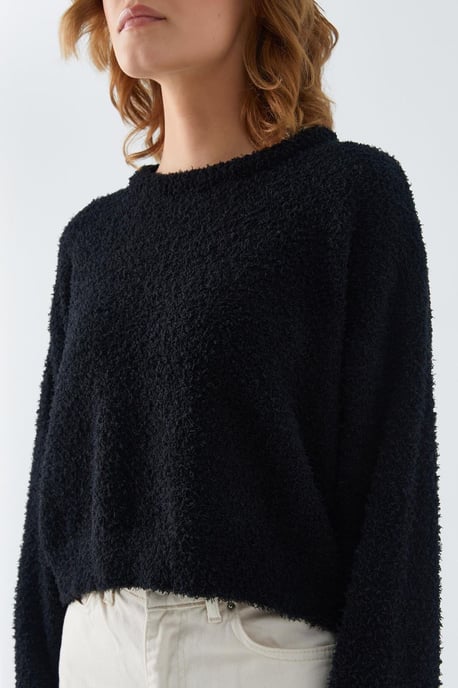 Mixray Plüschstrukturiertes Kurzstrickpullover - Schwarz - Image 4
