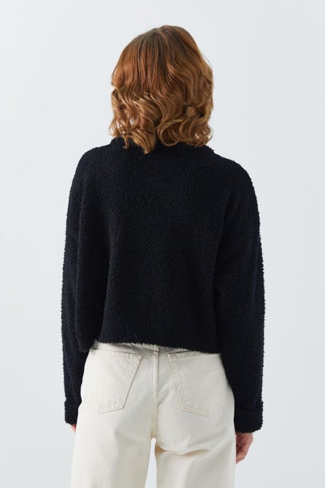 Mixray Plüschstrukturiertes Kurzstrickpullover - Schwarz - Image 6