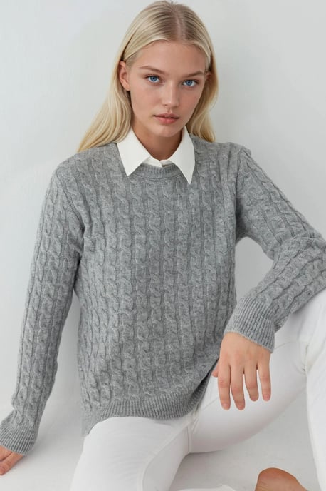 Dicker Haarzopf Strickpullover mit Rundhalsausschnitt - Image 1