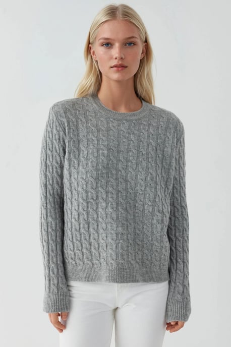 Dicker Haarzopf Strickpullover mit Rundhalsausschnitt - Image 4
