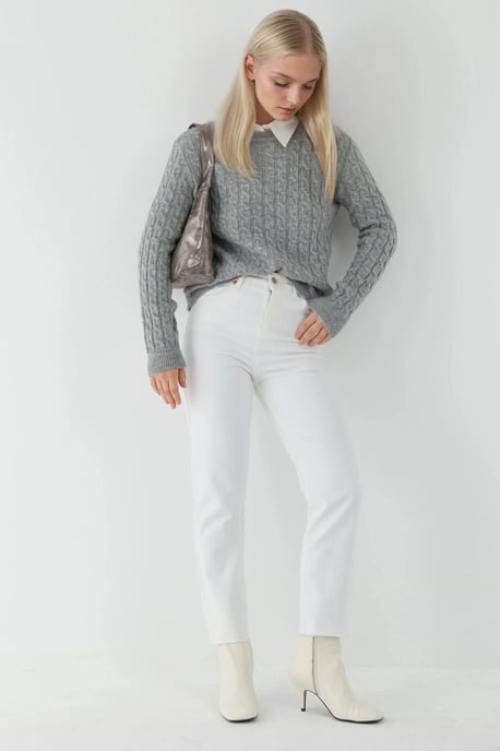 Dicker Haarzopf Strickpullover mit Rundhalsausschnitt - Image 5