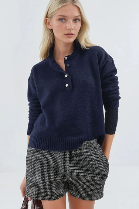 Weicher strukturierten Strickpullover mit Knöpfen - Image 1
