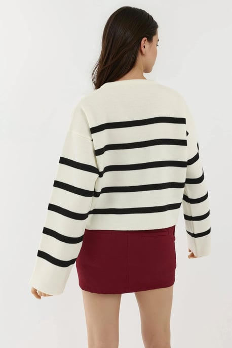 Gestreifter Relaxed Fit Kürzer Pullover - Image 2