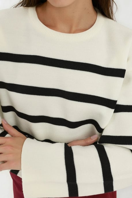 Gestreifter Relaxed Fit Kürzer Pullover - Image 3