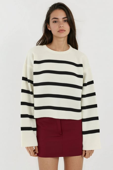 Gestreifter Relaxed Fit Kürzer Pullover - Image 6