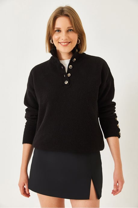 Lässiger Cropped Pullover mit Knopfkragen - Image 4
