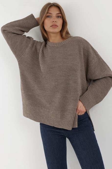 Strukturierter Rundhalsausschnitt Strickpullover - Image 1