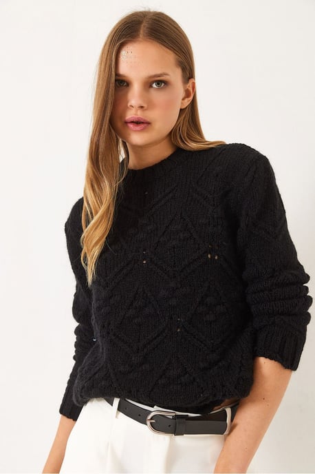 Strukturierter Rundhals-Pullover mit Pompon - Image 2