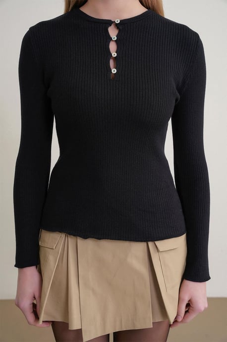 Knopf Detail Rundhals-Pullover - Image 4