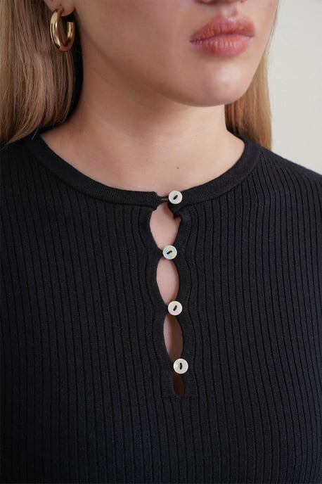 Knopf Detail Rundhals-Pullover - Image 5