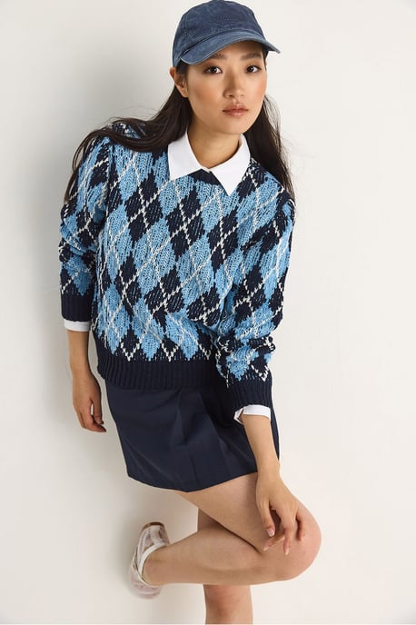 Damen Strickpullover mit Rippkragen und Rautenmuster - Image 2