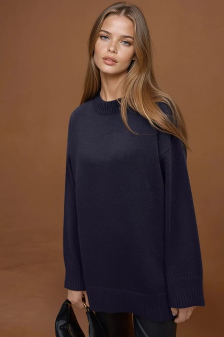 Dicker Strick Rundhalsausschnitt langer Pullover - Image 5