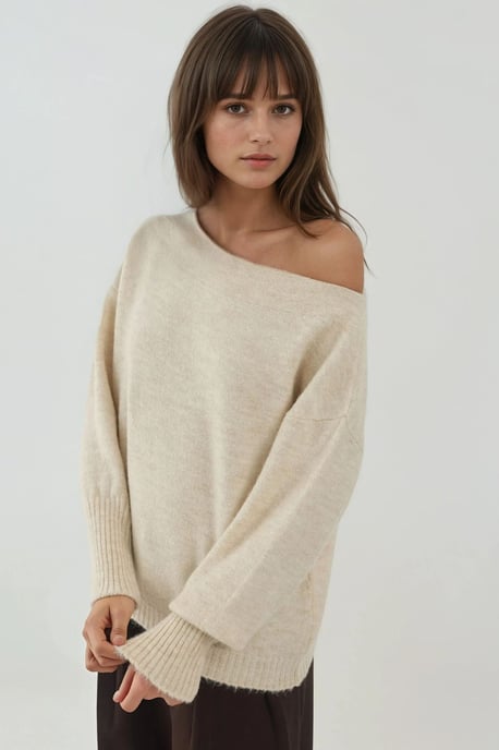 Weicher strukturierten Off-Shoulder Strickpullover - Image 2