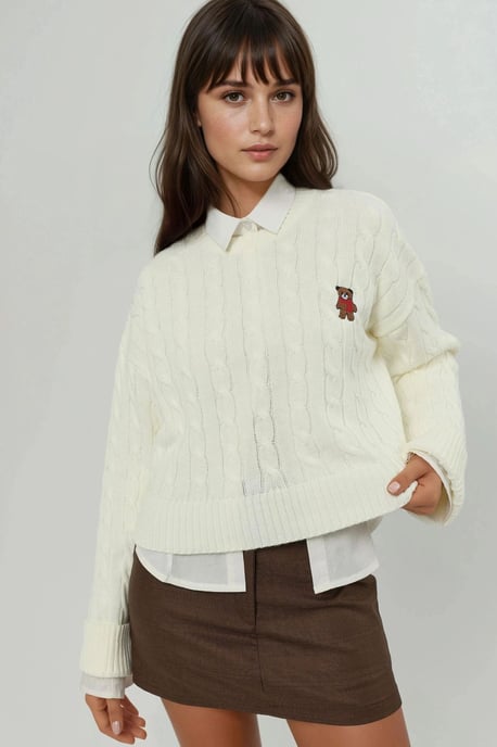 Haarkranz-Strickpullover mit Stickerei - Image 1