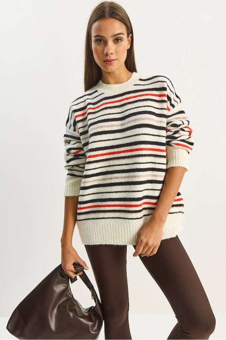 Übergroßer gestreifter Strickpullover - Image 1