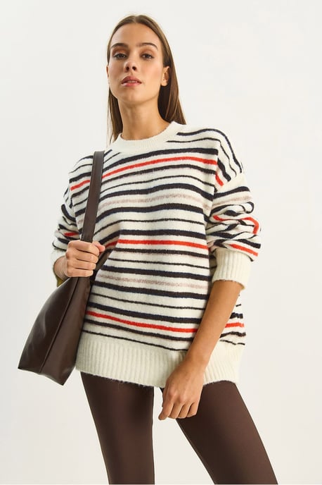 Übergroßer gestreifter Strickpullover - Image 2