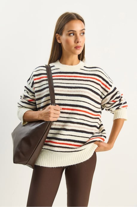 Übergroßer gestreifter Strickpullover - Image 3