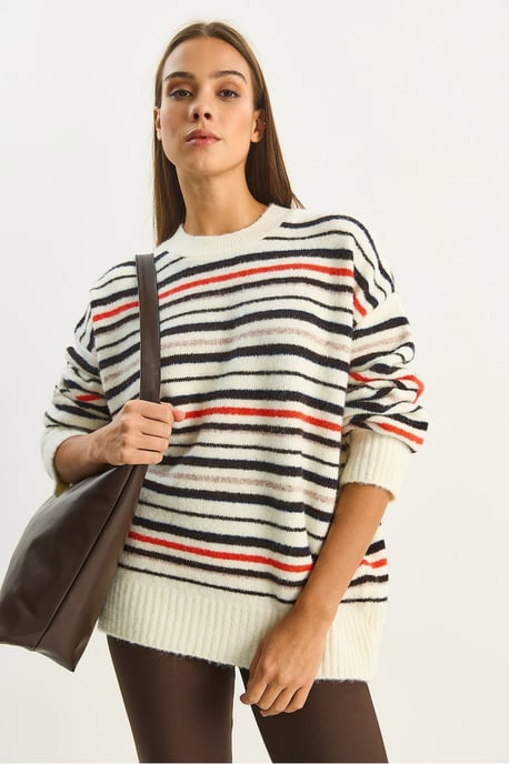 Übergroßer gestreifter Strickpullover - Image 4