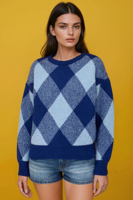 Diamantmuster Crew-Neck-Pullover - Image 1