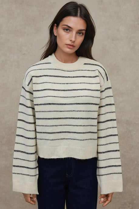Gestreifter Rundhalsausschnitt Soft Touch Pullover - Image 1