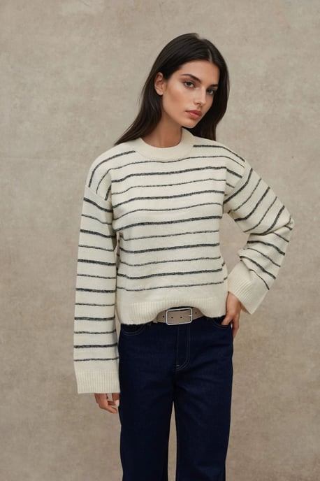 Gestreifter Rundhalsausschnitt Soft Touch Pullover - Image 2
