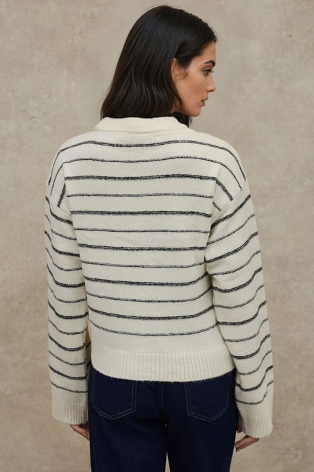 Gestreifter Rundhalsausschnitt Soft Touch Pullover - Image 3