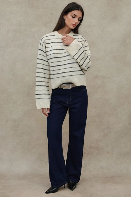 Gestreifter Rundhalsausschnitt Soft Touch Pullover - Image 5