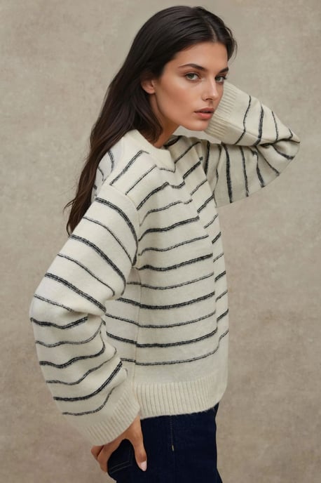 Gestreifter Rundhalsausschnitt Soft Touch Pullover - Image 6