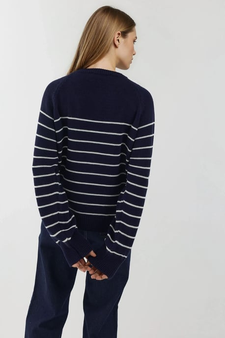 Knopf Detaillierter Gestreifter Lockere Passform Pullover - Image 2