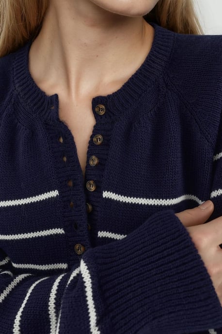 Knopf Detaillierter Gestreifter Lockere Passform Pullover - Image 4