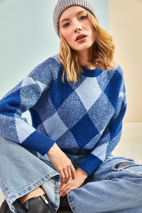 Geometrischer Gerippter Rundhals-Pullover - Image 3