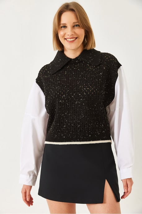 Strickpullover mit Struktur und Hemdkragen - Image 2