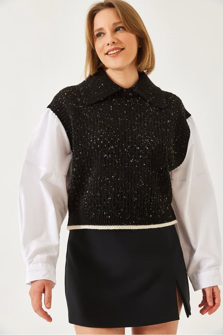 Strickpullover mit Struktur und Hemdkragen - Image 3