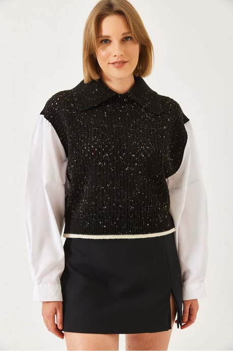 Strickpullover mit Struktur und Hemdkragen - Image 4