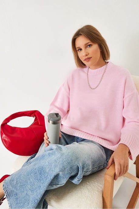 Übergroßer Rippstrick-Pullover mit Rundhalsausschnitt - Image 3