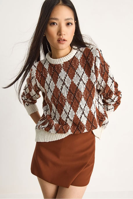 Damen Pulli mit Rundhalsausschnitt und Rautenmuster - Image 3
