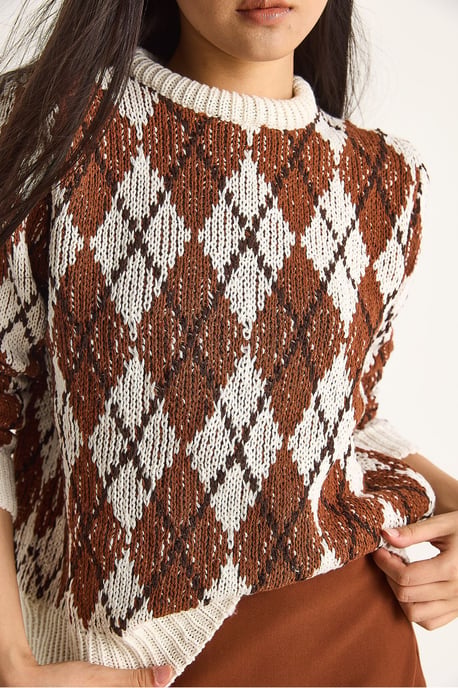 Damen Pulli mit Rundhalsausschnitt und Rautenmuster - Image 6
