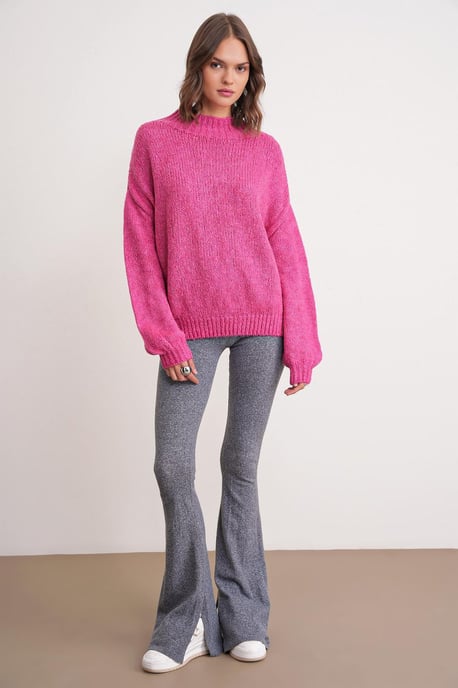 Lässiger Fit Rundhalsausschnitt Dick gestrickter Pullover - Image 2