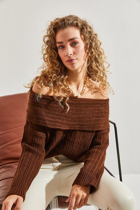 Schulterfreier gerippter Strickpullover - Image 2