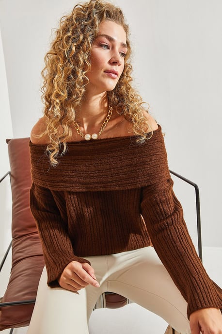 Schulterfreier gerippter Strickpullover - Image 4